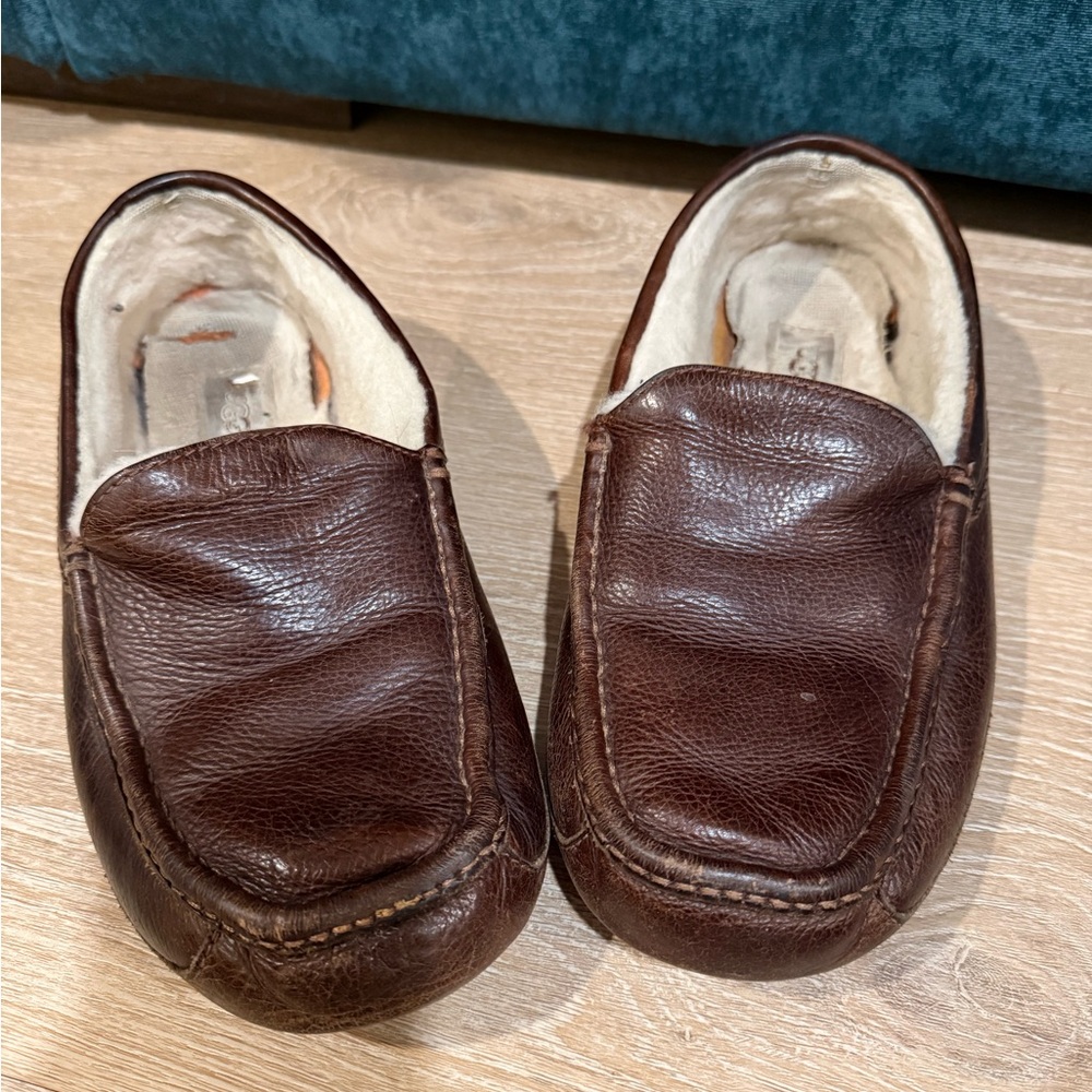 UGG Men's Brown Leather Loafer Slippers